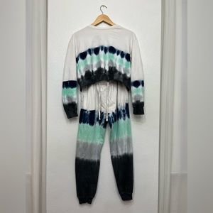 Tie-Dye Lounge Set in Black, Green, and White